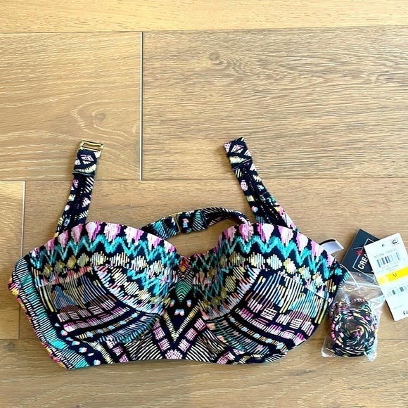 NWT Bar III Printed Underwire Midkini Top Neon Tribal Swim Top - Picture 3 of 5